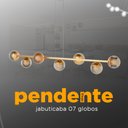 Ver imagem 5 de Luminaria Lustre Teto Sala de Jantar Jabuticaba 5 Metros com 7 Vidro Globo Bivolt - Dourado/ambar