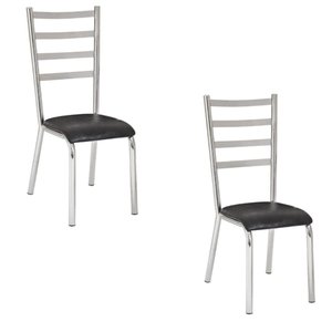 Kit 2 cadeiras Laura cromada para cozinha-assento preto