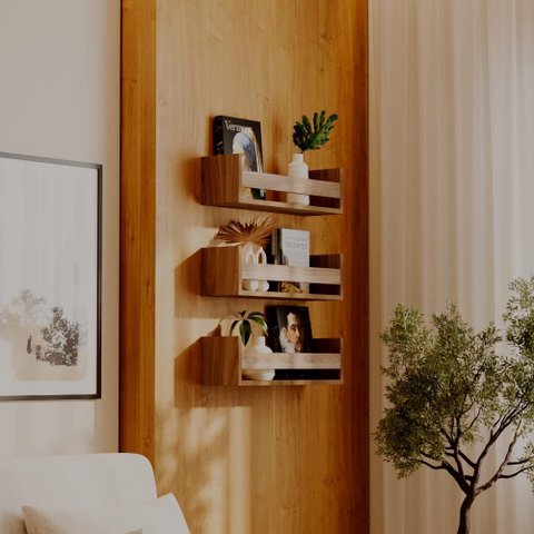 Kit 3 Prateleiras Porta Livros Freijó 70 X 12cm Suporte Invisivel