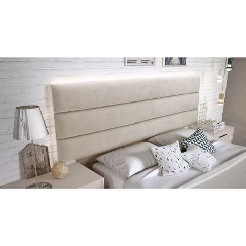Cabeceira Box Shop Line Casal 1,40m Painel Em Suede Bege