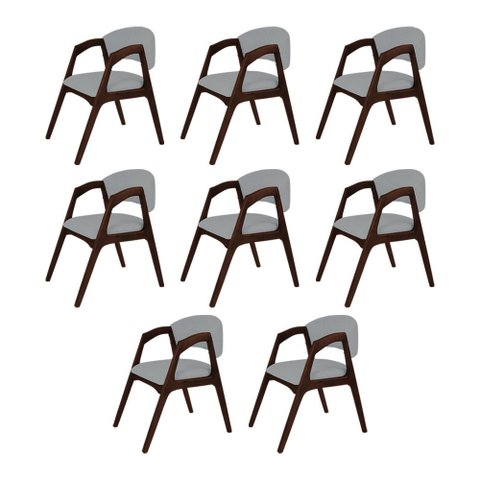 Conjunto com 8 Cadeiras de Jantar Gabriela em Madeira e Mdf Castanho Linho Cinza