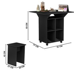 Mesa Buffet Retrátil Basoto Annie com 4 Bancos Embutidos 100% Mdf - Preto - 3