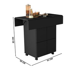 Mesa Buffet Retrátil Basoto Annie com 4 Bancos Embutidos 100% Mdf - Preto - 4