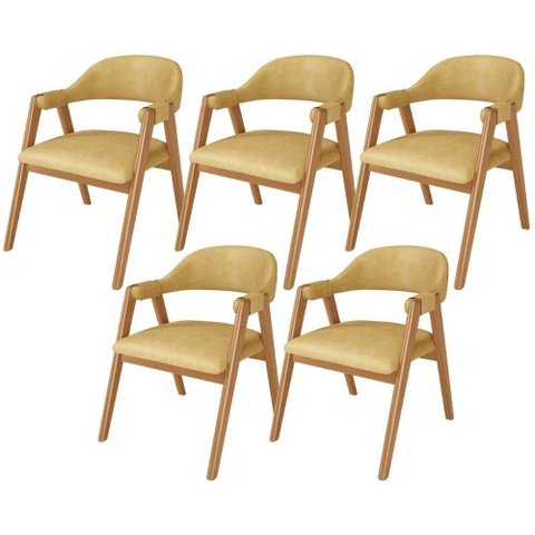 Kit 05 Cadeiras de Jantar e Estar Living Estofada Nadja L02 Couríssimo Fendi - Lyam Decor
