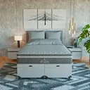 Ver imagem 2 de Cama Box Baú Casal Bipartido + Colchão Paris Molas Cinza Couro Branco/cinza