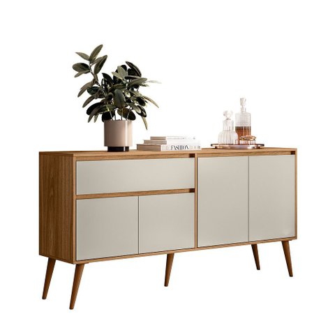 Aparador Buffet Ravi 161cm Desing Retro Sofisticado com 4 Portas e 1 Gaveta – Perternella:nature/off