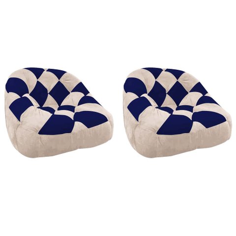 Kit 02 Poltrona Paloma Escritório Sala Pé Plástico Suede Bege e Suede Azul Marinho - Dominic Decor
