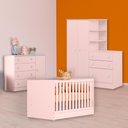 Ver imagem 1 de Conjunto Berço Mini Cama, Cômoda Sapateira e Guarda Roupa C/ Cômoda Rosa