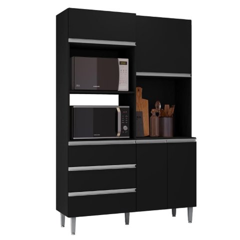 Kit Cozinha Compacta 4 Portas 120 cm Livia Preto Reajl