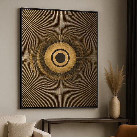 Quadro Canvas Abstrato Mandala Marrom e Dourado-mold.preta:60x40cm