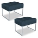 Ver imagem 1 de Kit 02 Puffs Lisa Suede Base Metálica Industrial Prata Azul Marinho