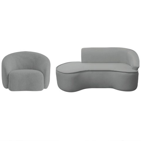 Kit Divã Recamier Orgânico Marrocos 160cm Lado Esquerdo e 1 Poltronas Amore Bouclé