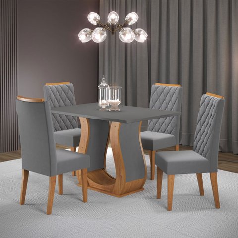 Mesa de Jantar 4 Lugares Los Angeles Mel/cinza/veludo Cinza - Viero Móveis