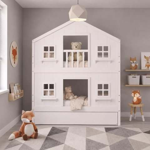 Treliche Infantil Casinha Dos Sonhos com Fechamento Inferior em Madeira Maciça Branco Megamobilia