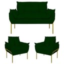Ver imagem 1 de Kit 2 Poltronas + Namoradeira Pé Metal Dourado Recepção Sala Verde