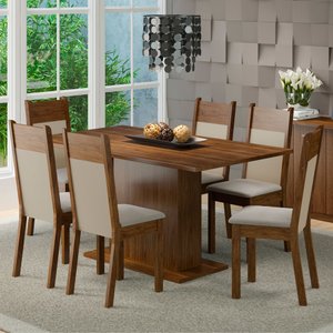 Conjunto Sala de Jantar Lousiana Madesa Mesa Tampo de Madeira com 6 Cadeiras Rustic/Crema/Pérola Cor