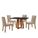 Ver imagem 1 de Conjunto Sala de Jantar Mesa Floripa 120x80cm Preto com 4 Cadeiras Dallas Veludo Bege