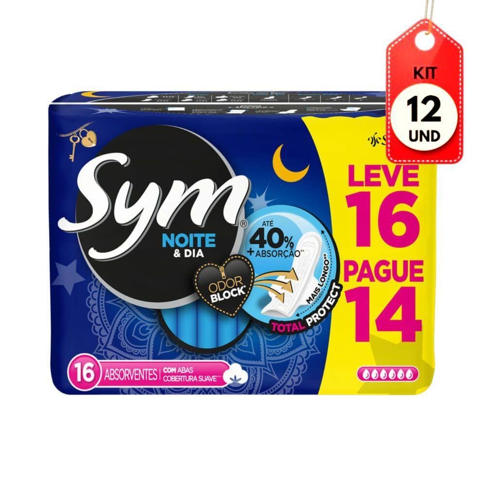 Kit C/12 Sym Noite & Dia Absorvente Suave C/ Abas C/16 - 1