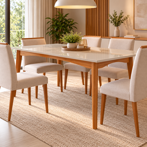 Mesa de Jantar Nesher Monalisa 160x90cm Retangular com Vidro Mel e Off White