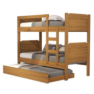 Beliche+cama Auxiliar Reforçada Escada e Grade Proteção Star: Nature