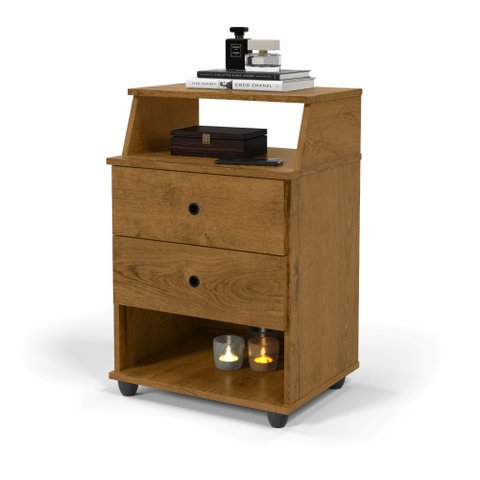 Mesa de Cabeceira Luxo 2 Gavetas - Freijo