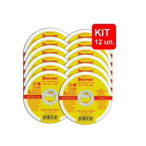 Kit 12 Disco Corte Aço Inox 115mm X 1mm Dac115-14