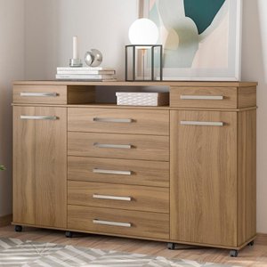 Cômoda 7 Gavetas 2 Portas 1 Cabideiro 1 Nicho com Rodizios Mônaco - Amendola Touch