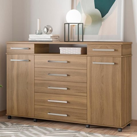 Cômoda 7 Gavetas 2 Portas 1 Cabideiro 1 Nicho com Rodizios Mônaco - Amendola Touch