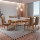 Ver imagem 1 de Mesa de Jantar Liz 180cm Tampo MDF Vidro Canto Copo com 6 Cadeiras Carolina