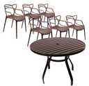 Ver imagem 1 de Jogo Conjunto Mesa 1,20m Alumínio + 6 Cadeiras Marrom para Área Jardim Jantar Externa