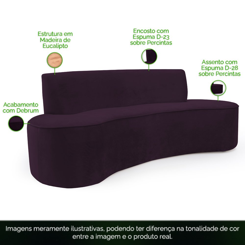 Sofá 03 Lugares 150 cm Mônaco Veludo Roxo - CasaePoltrona - 3