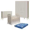 Ver imagem 1 de Quarto de Bebê 4 Portas com Cômoda com Porta Elfe Retrô e Berço Americano Danny Areia Acetinado Natu
