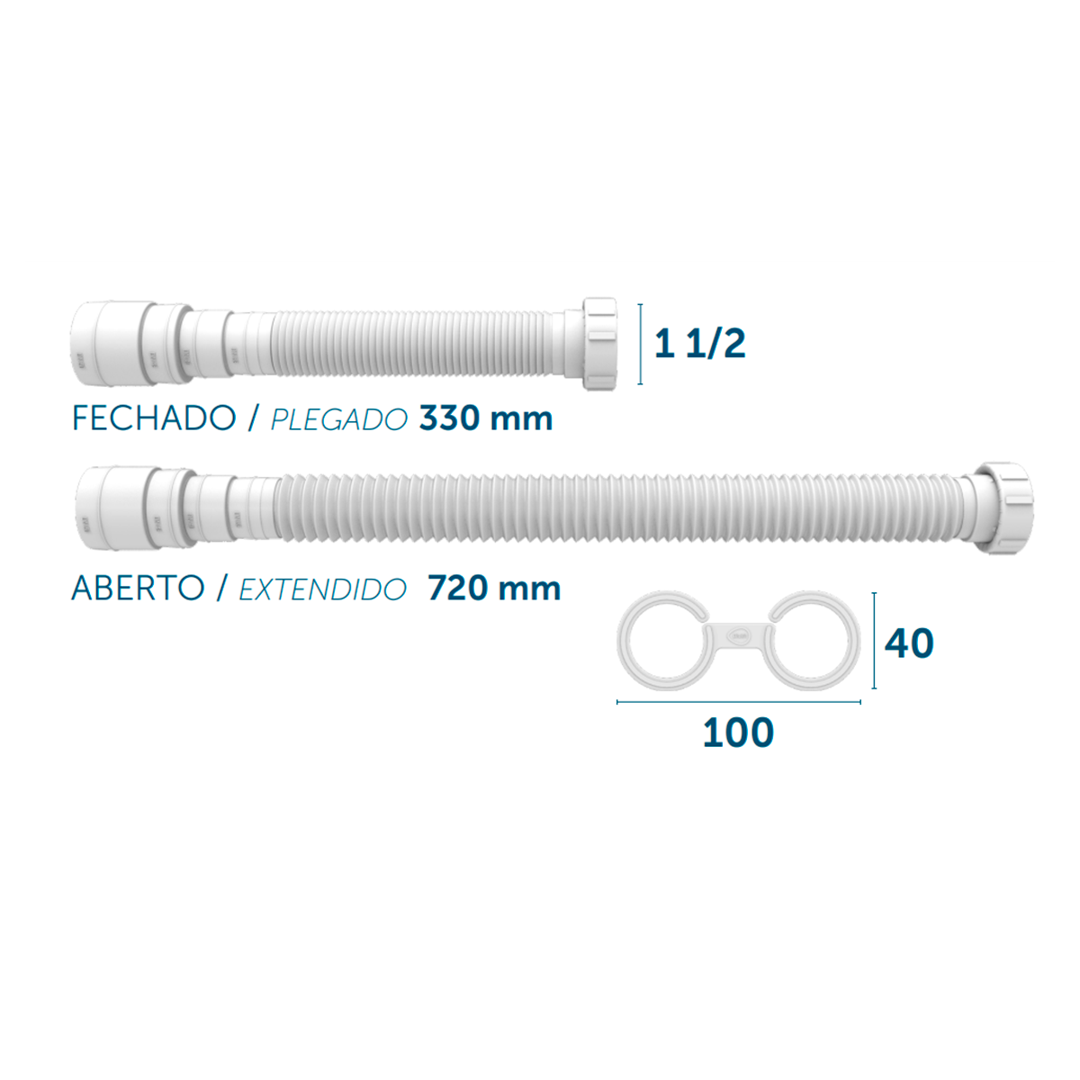 Sifão Blukit Extensivo C/porca Branco 0,7m - 2