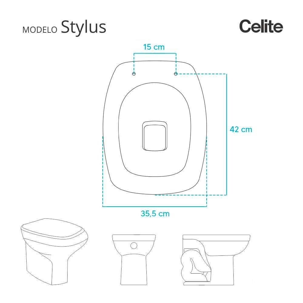 Assento Sanitário Soft Close Stylus Pergamon para Vaso Celite com Ferragem Dourada - 3