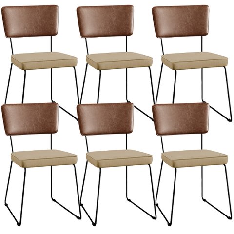 Kit 06 Cadeiras Decorativas Sala Jantar Allana L02 Couríssimo Marrom Linho Bege Escuro - Lyam