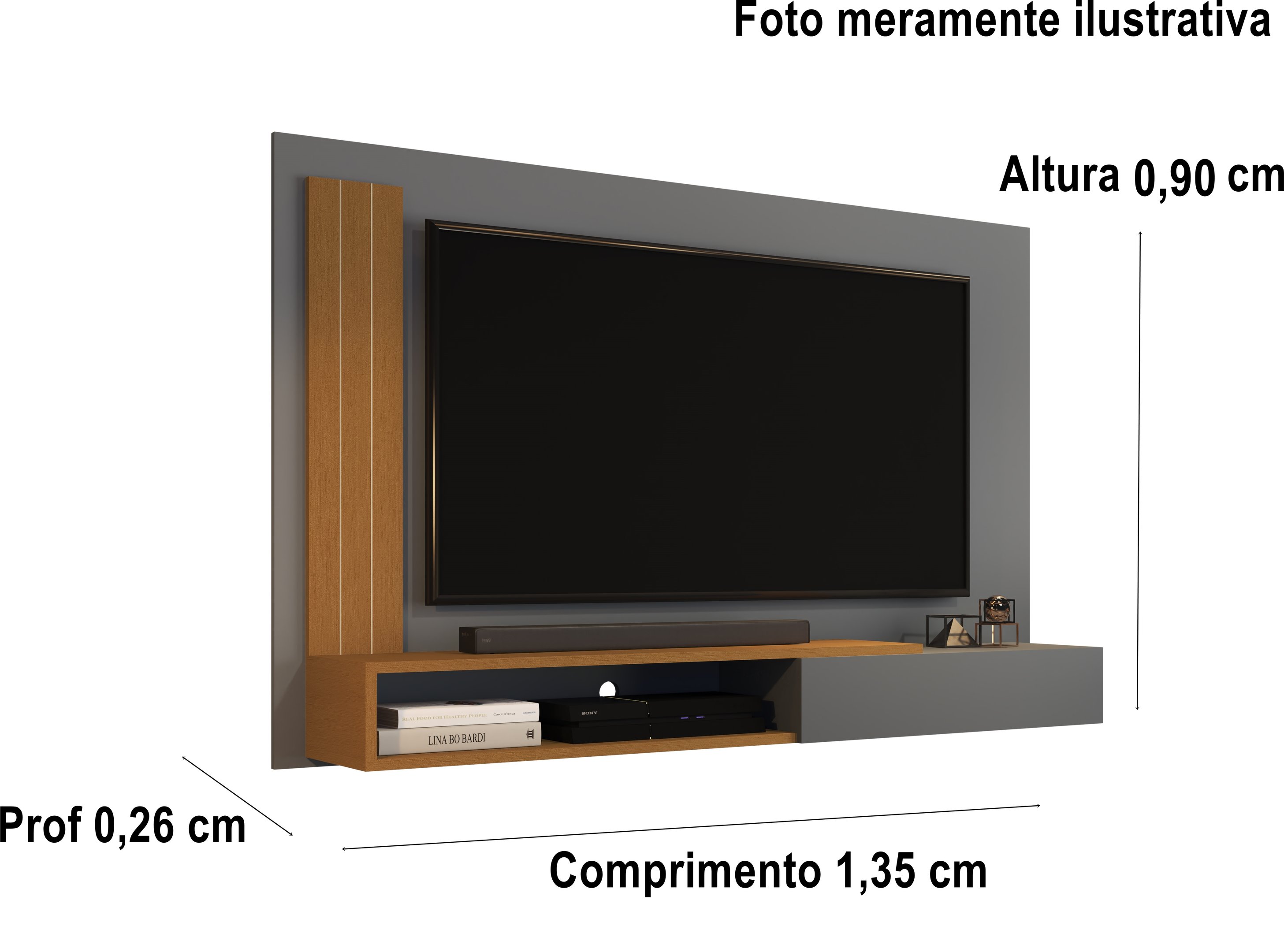 Painel Tv Smart Luxo até 55 P Math com Porta Cor Onix / Nature- Jm Casa Dos Moveis - 3