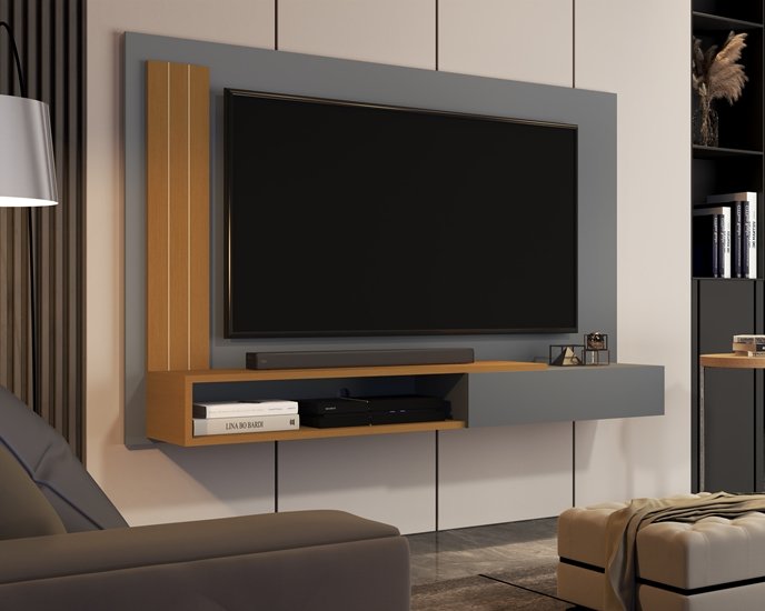 Painel Tv Smart Luxo até 55 P Math com Porta Cor Onix / Nature- Jm Casa Dos Moveis - 1