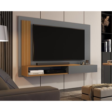 Painel Tv Smart Luxo até 50 P Math com Porta Cor Onix / Nature- Jm Casa Dos Moveis