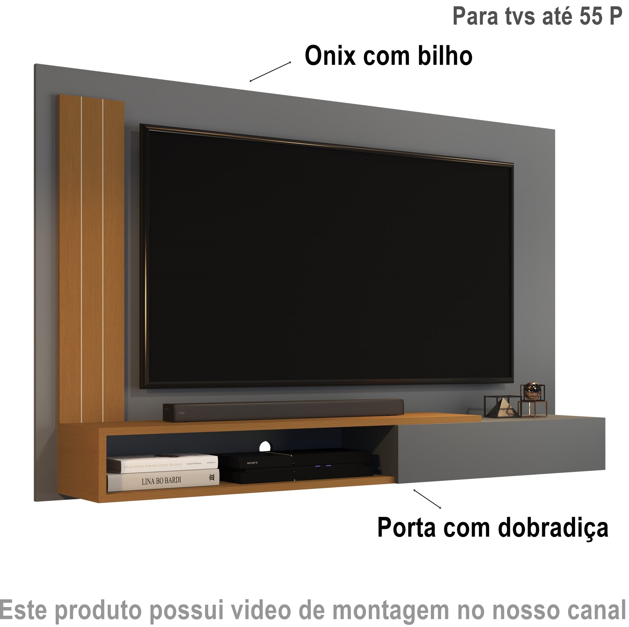 Painel Tv Smart Luxo até 55 P Math com Porta Cor Onix / Nature- Jm Casa Dos Moveis - 2