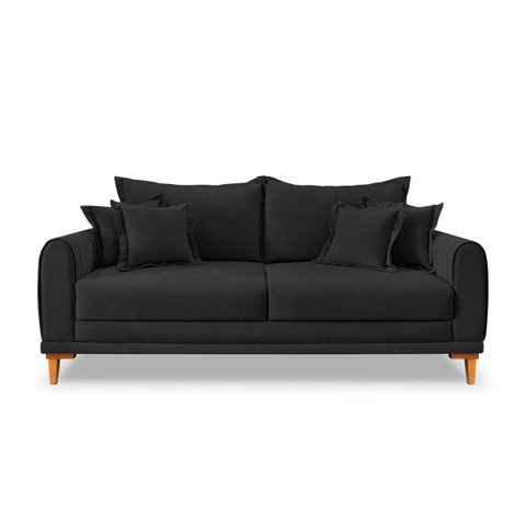 Sofá Living 3 Lugares Bouclê Preto 2.00m Pés em Madeira Bz Home Decor
