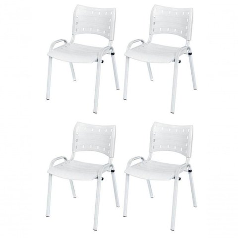Cadeira Iso Base Branco Escola, Escritório Branco - Kit 4 Un