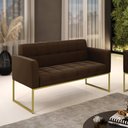 Ver imagem 2 de Sofá Namoradeira Elisa Suede Base Metálica Industrial Dourada - D'Rossi Marrom