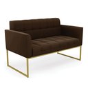 Ver imagem 1 de Sofá Namoradeira Elisa Suede Base Metálica Industrial Dourada - D'Rossi Marrom