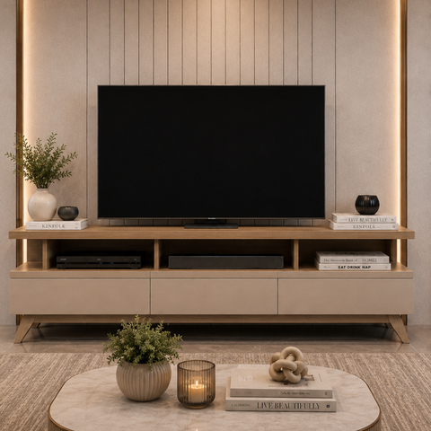 Rack para TV até 70 Polegadas com Espaço Organizador Vivare Wood 1,80 m - Branco/Acetinado