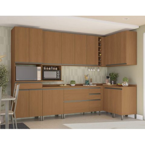 Armário de Cozinha Modulada Completa em L 19 Peças 3,09x1,38m 322 Maxxi Canela Kappesberg