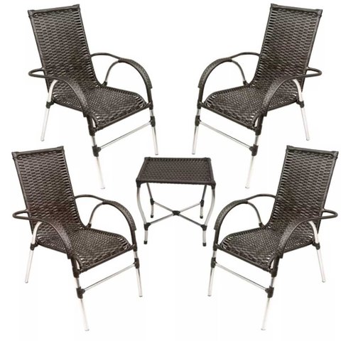 Kit 4 Cadeiras Vênus e Mesa de Centro Garden em Alumínio Área Externa Trama Original
