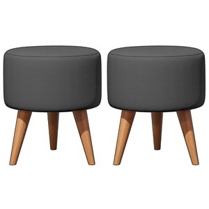 Kit 2 Puff Redondo Linho Sala Quarto Banqueta Pés Polipropileno - Cinza