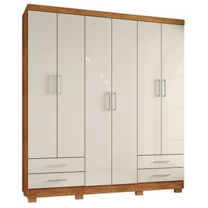Guarda Roupa Casal 6 Portas 4 Gavetas Santiago Ll Cedro Areia - Saga Decor