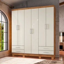 Guarda Roupa Casal 6 Portas 4 Gavetas Santiago Ll Cedro Areia - Saga Decor - 2