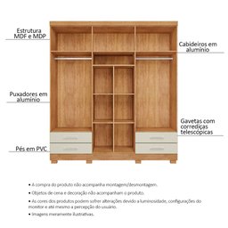 Guarda Roupa Casal 6 Portas 4 Gavetas Santiago Ll Cedro Areia - Saga Decor - 3